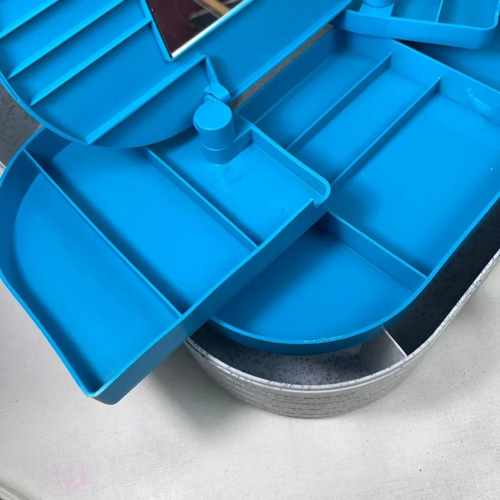 Vintage Caboodles 80s/90s Cosmetic Organizer Case Turquoise Accent Broken Mirror